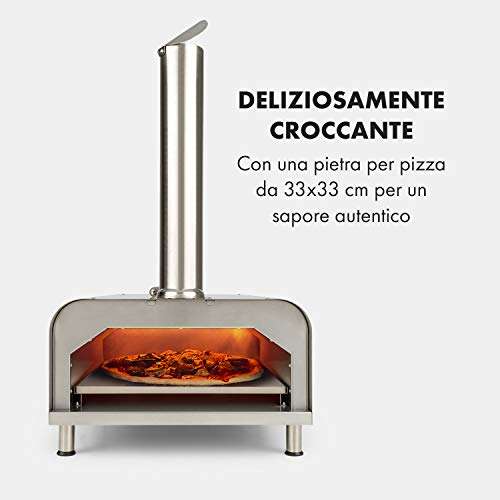 KLARSTEIN Diavolo Forno a Pellet per Pizza [Pietra refrattaria da 33x33 cm 3"]