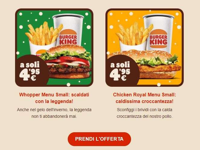 Burger King - 2 Menu Small a soli 4,95€!