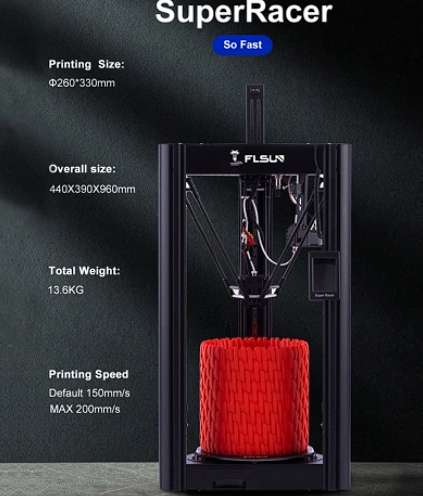 FLSUN - Stampante 3D Delta Super Racer [260 x 330 mm, touch screen capacitivo a colori]