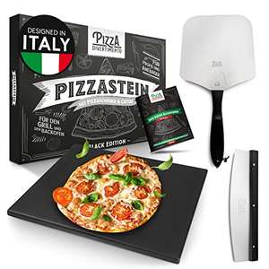 Pietra per pizza per forno e griglia a gas [set di 3] - Con cursore per pizza e taglierina per pizza - Pietra per pizza cordierite
