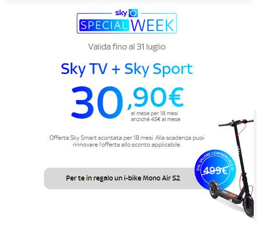 Sky TV + Sky Sport a soli 30.9€ per 18 mesi + regalo