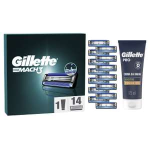 Kit Gillette Mach3 |Con 14 Ricambi e Crema Barba Uomo - Rasoio a 3 Lame