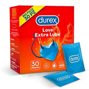 Durex Love Extra Lube Preservativi Extra Lubrificati, 30 Profilattici