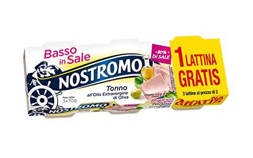 Nostromo - Tonno Basso in Sale -80% all'Olio Extravergine di Oliva - 3 Lattine da 70 gr Prenotabile