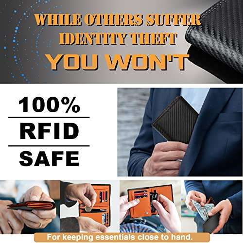 Portafoglio Uomo RFID Blocking Pelle Carbonio [Porta Carte di Credito, finestra ID, portamonete, 2 Scomparti Banconote]