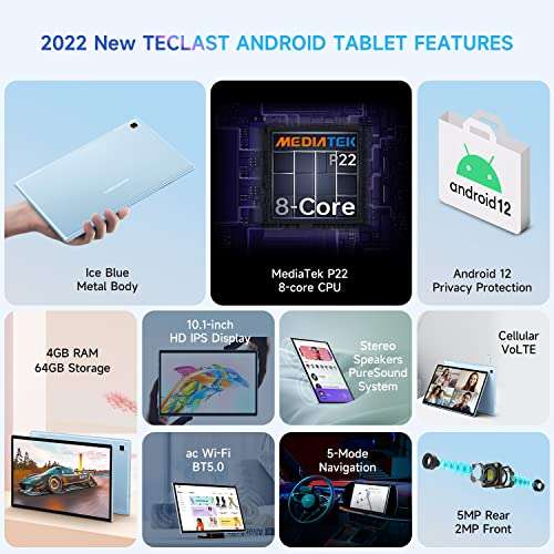 Tablet TECLAST P20S [10 Pollici, 4GB+64GB, Android-12]