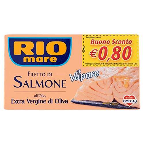 Rio Mare Filetto di Salmone con Olio Extravergine di Oliva, Cotto al Vapore, Ricco di Omega 3, 1 Lattina da 125g