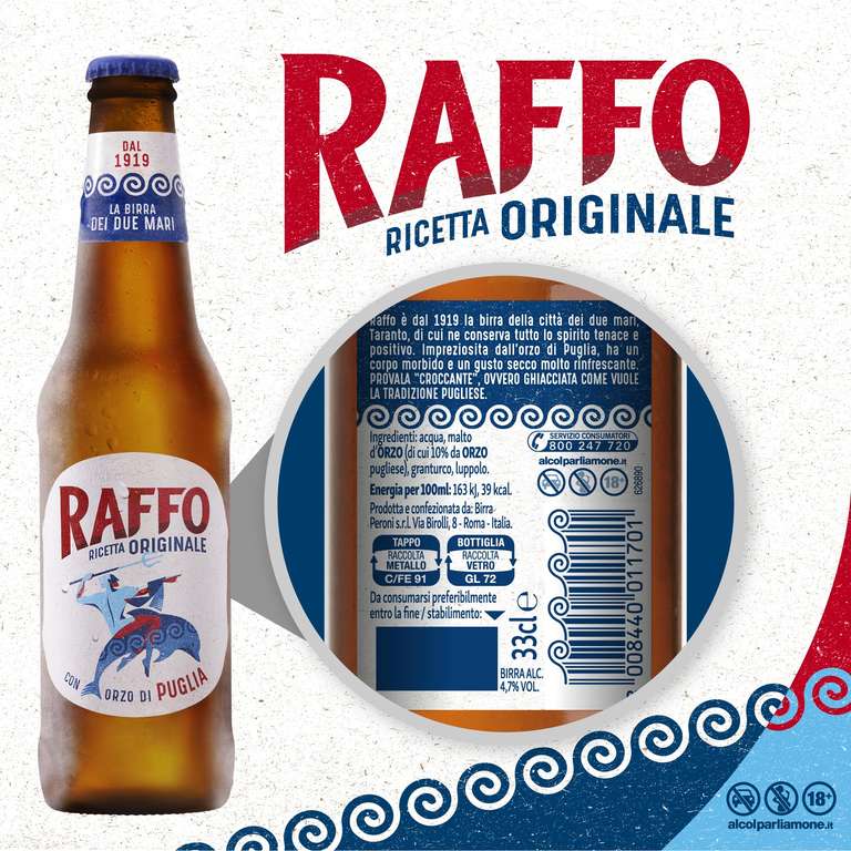 Raffo Ricetta Originale Cassa Birra con 24 Bottiglie da 33 cl, 7.92 L