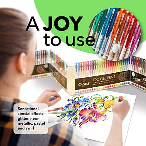 Castle Art Supplies Set di 100 penne gel colorate per adulti