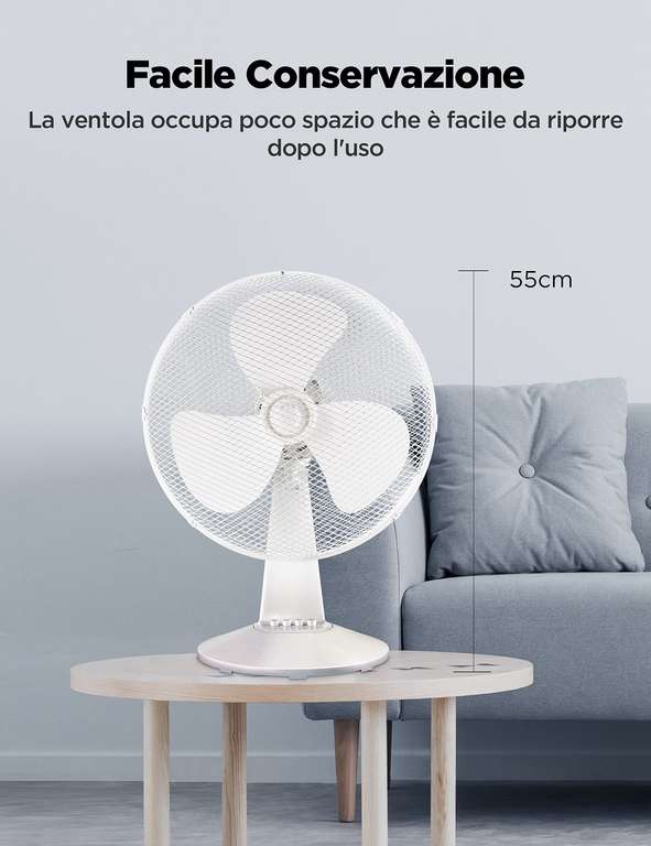 Ventilatore da Tavolo Midea FT40-21M - Silenzioso, 3 Velocità, Oscillazione 80°, Bianco