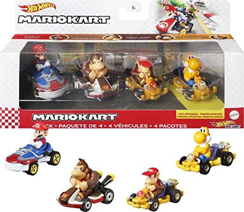 Hot Wheels Mario Kart - Set con 4 Veicoli e 4 Personaggi