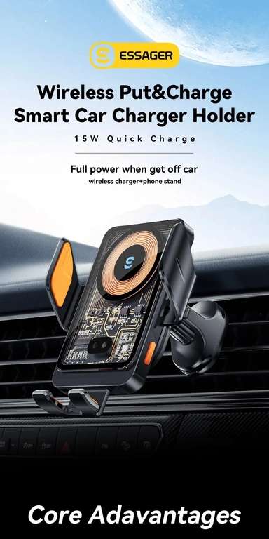 Essager Qi caricabatterie Wireless supporto per telefono da auto [15 W]