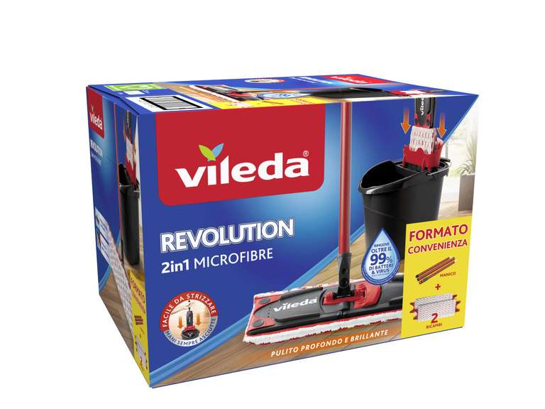 Vileda Revolution Box, Sistema Lavapavimenti Con Secchio E Piastra Piatta, 2 Panni In Microfibra