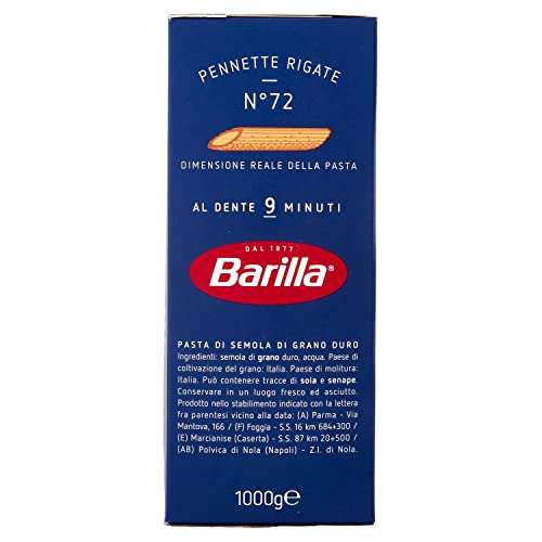 Barilla Pasta Pennette Rigate N. 72, 1 kg [Prenotabile]