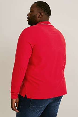C&A Polo da uomo in cotone a maniche lunghe [Colore Rosso]