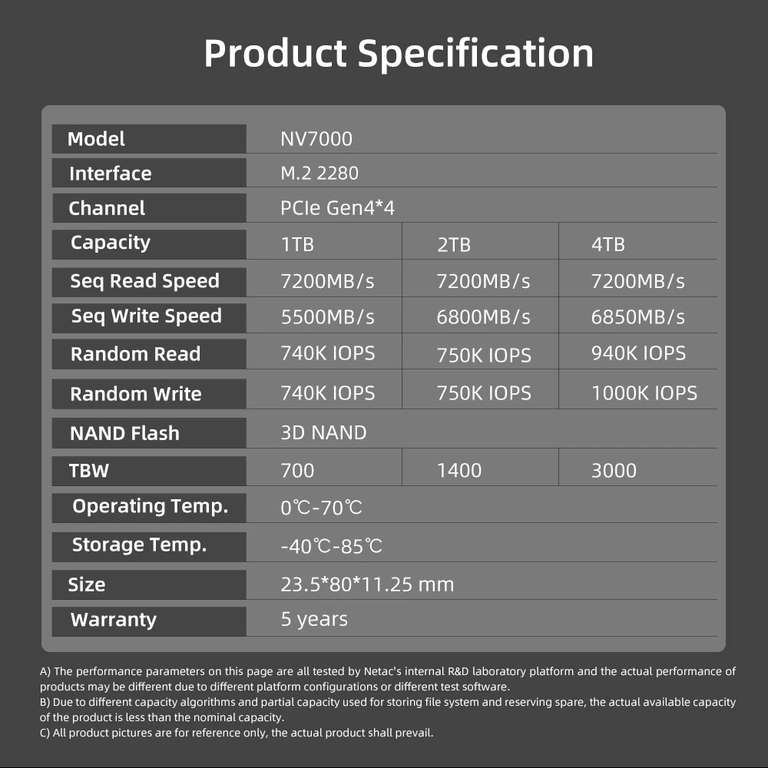 Netac SSD 2 TB [7200-6800 MB/s, dissipatore calore incluso, compatibile PS5]