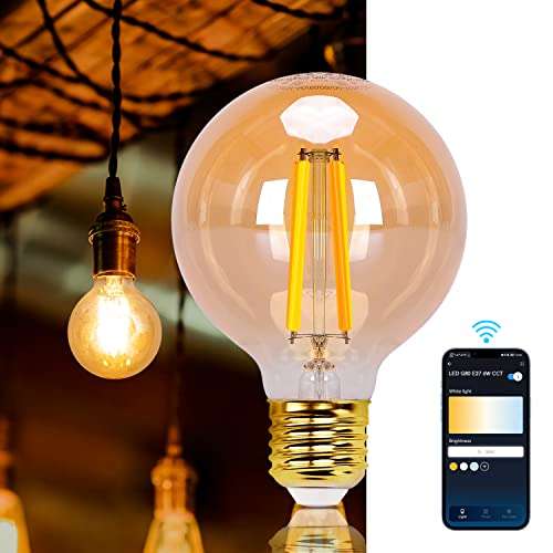 Aigostar Lampada LED Smart Vintage [6W, 806 LM, Regolabile da 2700K a 6500K, E27, WiFi, Alexa e Google]