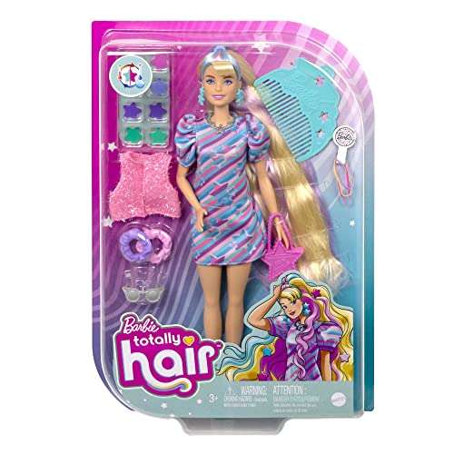 Barbie - Super Chioma Bambola [abito a stelle, capelli fantasia, 15 accessori]