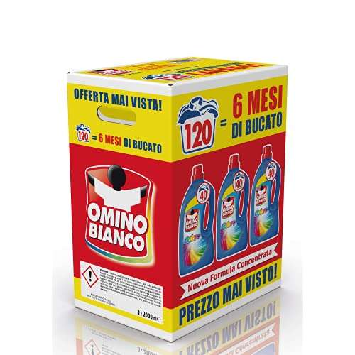 Omino Bianco - Detersivo Lavatrice Liquido Color+, 120 Lavaggi, 2000 ml x 3 Confezioni