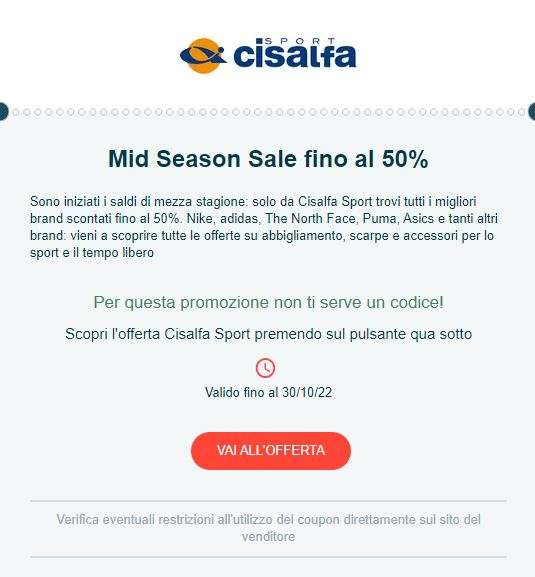 Cisalfa - Mid Season Sale fino al 50% (Ritiro in negozio GRATUITO)