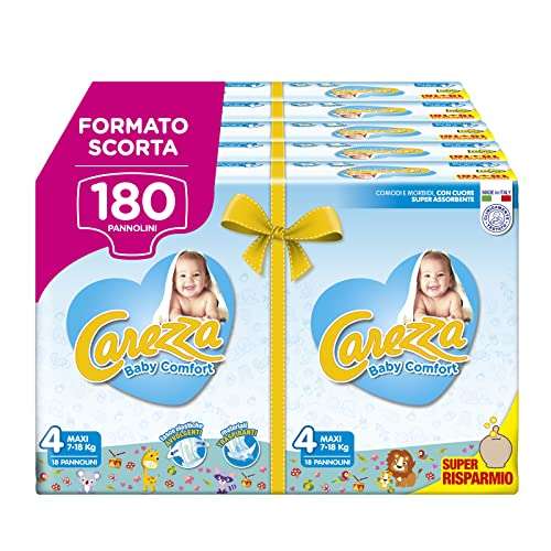 Carezza Baby Comfort Maxi | Taglia 4 (7-18 kg) | 180 pannolini