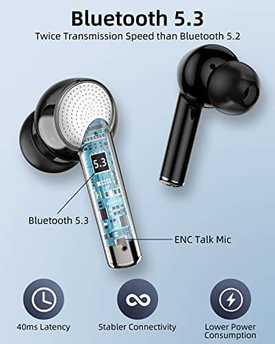 Cuffie Bluetooth, Auricolari Bluetooth 5.3 con Microfono ENC