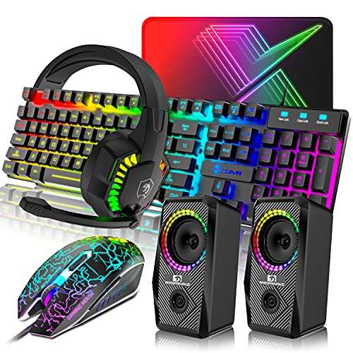 Set Gaming RGB tastiera meccanica, mouse, cuffie, Altoparlanti + tappetino