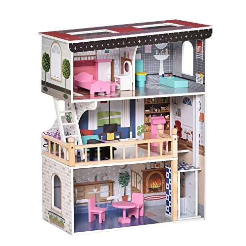 Casa delle bambole in legno [60x30x80cm, Rosa]