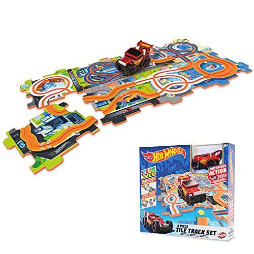 Mondo Motors - Hot Wheels Tile Track Set - pista ad incastro con auto per bambini - 66094