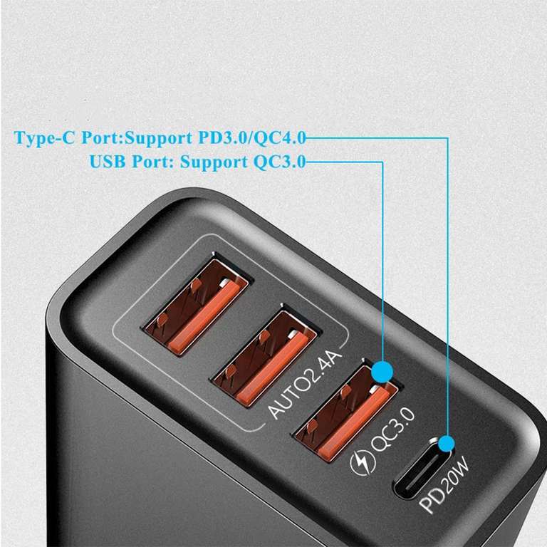 Caricabatterie 30W 3USB + Type-C PD