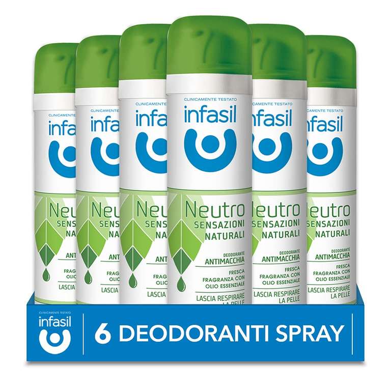 Infasil Deodorante Spray Neutro | Sensazioni Naturali, 6 pezzi x 150ml, Senza Alluminio
