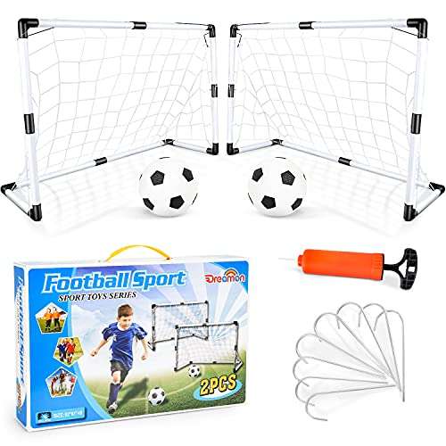 Dreamon set di 2 porte da calcio per bambini con palla e pompa [ giocattolo da esterno ]