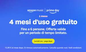 Amazon Music HD 4 mesi gratis Piano family o Individual (Solo nuovi clienti)