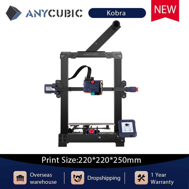 ANYCUBIC - Stampante Kobra 3D [ FDM: PLA/ABS/PETG/TPU, 180mm/s, display 4.3", livellamento LeviQ]
