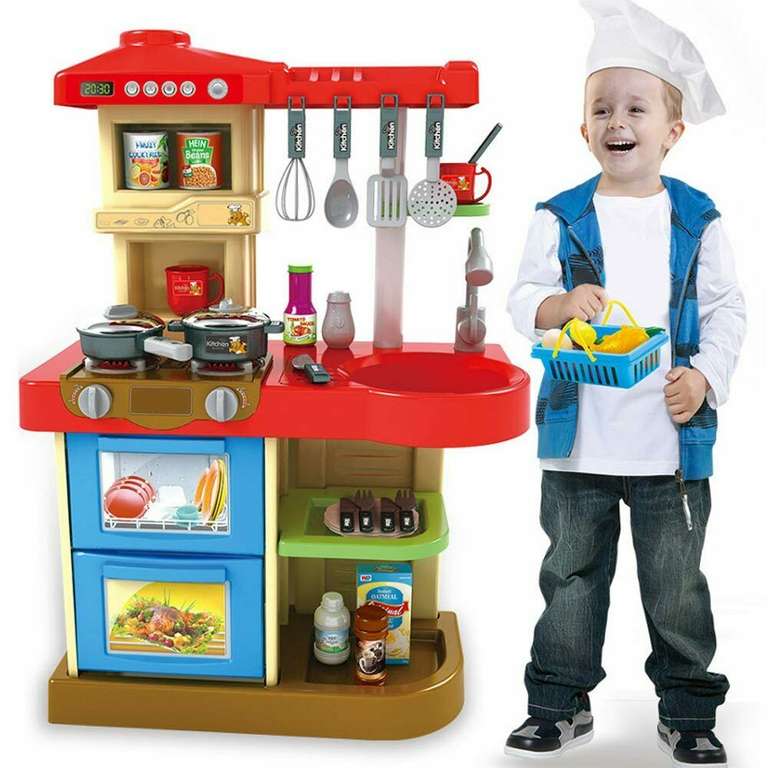 Cucina Giocattolo per Bambini [fornello, luci, suoni, 30+ accessori, 52x26x72cm]