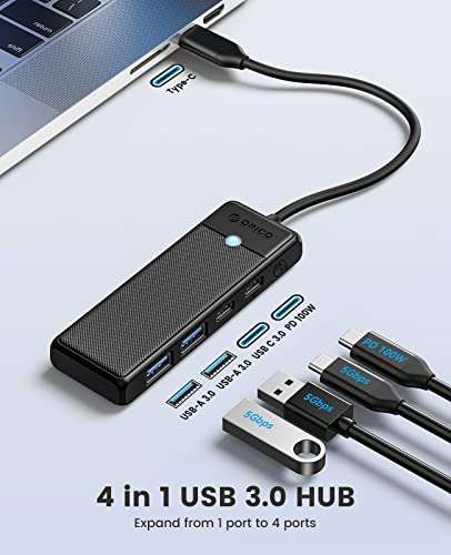 ORICO Hub USB C 4 in 1 [100W Power Delivery, porta dati USB-C, 2 USB 3.0]