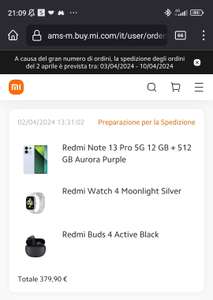Xiaomi Redmi Note 13 pro 5g + Redmi Watch 4 + Redmi Buds 4 Active