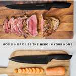 Set Coltelli da Cucina Professionali Home Hero| Ultra Nitido Inox, 5 pezzi con Guaina + Affilatoio, nero