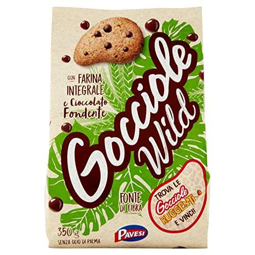 Pavesi Biscotti Gocciole Cioccolato Wild Integrali, Biscotti da Colazione - 350 gr