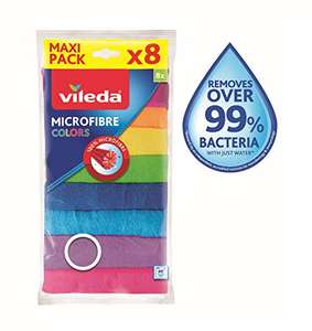 8 Pezzi - Vileda Microfibre Colors, Panni in Microfibra, Lavabili in Lavatrice, Riutilizzabili, Multicolore, 30x 30 cm
