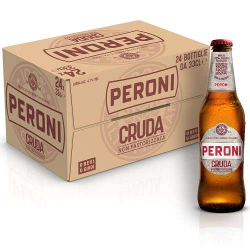Peroni Birra Cruda Lager Non Pastorizzata, Cassa Birra con 24 Birre in Bottiglia da 33 cl, 7.92 L