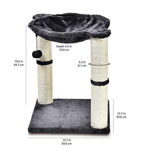 Amazon Basics - Albero per gatti con amaca e palo tira graffi [40,6 x 50,8 x 40,6 cm, grigio]