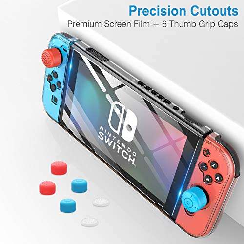 Bundle protettivo per Nintendo Switch (Custodia trasparente + pellicola protettiva + 6 copri tasti)