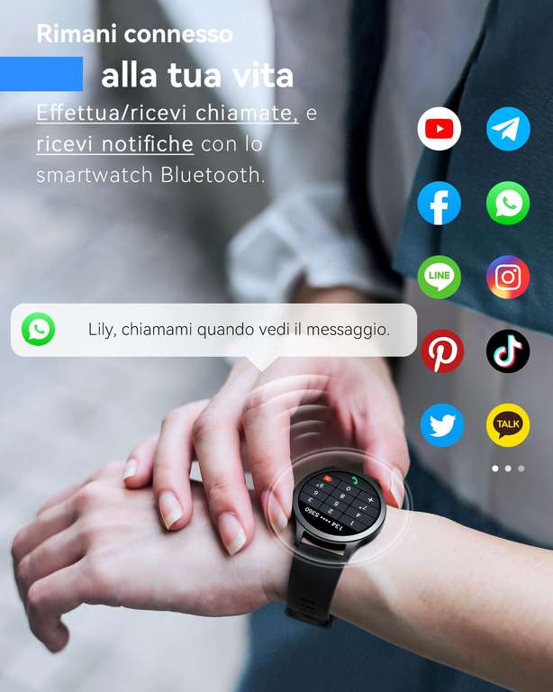 Smartwatch fitness tracker [1.3", chiamata e risposta, unisex]