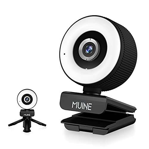 Webcam PC con Microfono - Full HD 1080P con Luce ad Anello e rotazione a 360° + treppiede