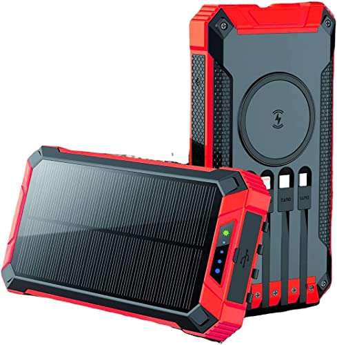 Lasuki Powerbank Solare 31200 mAh,Wireless Caricabatterie Solare Portatile Caricatore Solare,con Doppia Porta USB e Type-C,Dotato di 4Uscita