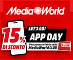 Mediaworld - Sconto del 15% EXTRA, acquistando da APP (possessori della Carta MediaWorld CLUB)