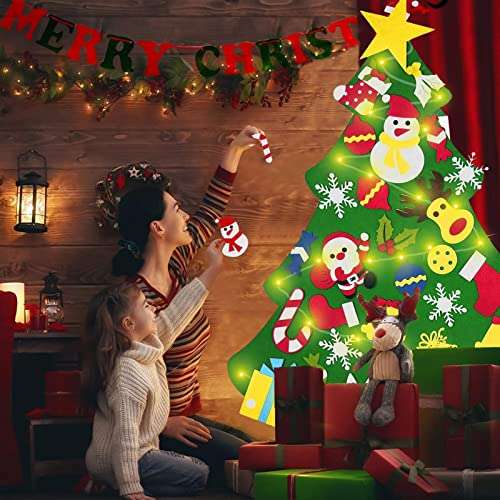 Feltro Albero di Natale [30 Ornamenti e luci led]