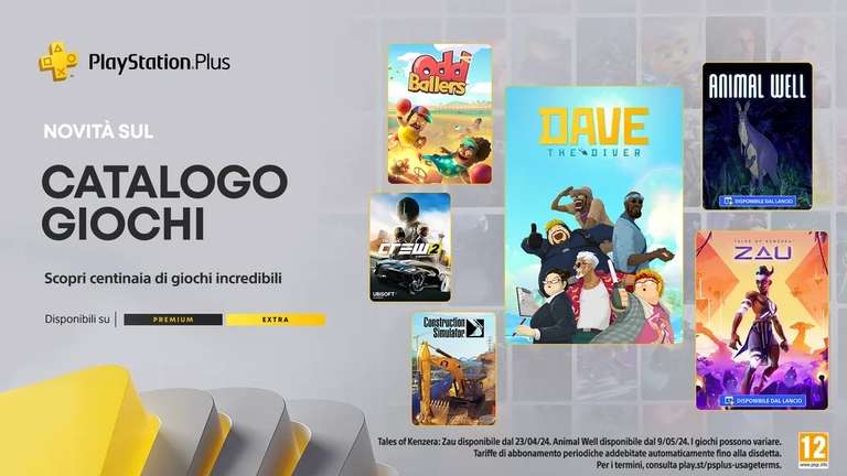 PlayStation Plus Extra/Premium Aprile: Dave the Diver, Tales of Kenzera: Zau, The Crew 2, Deliver Us Mars, Raji: An Ancient Epic, ...