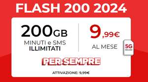 [ILIAD] FLASH 200 2024 [200 Gb, minuti ed sms illimitati, 5G incluso] a 9.9€